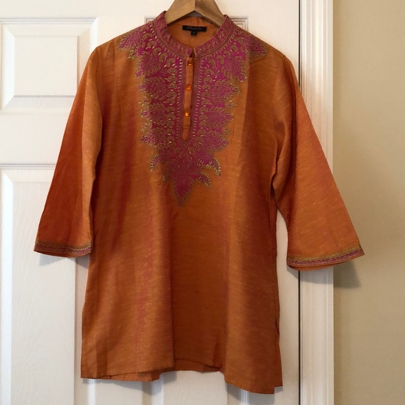 Orange tunic with purple and green embroidery - Picture 2 of 6